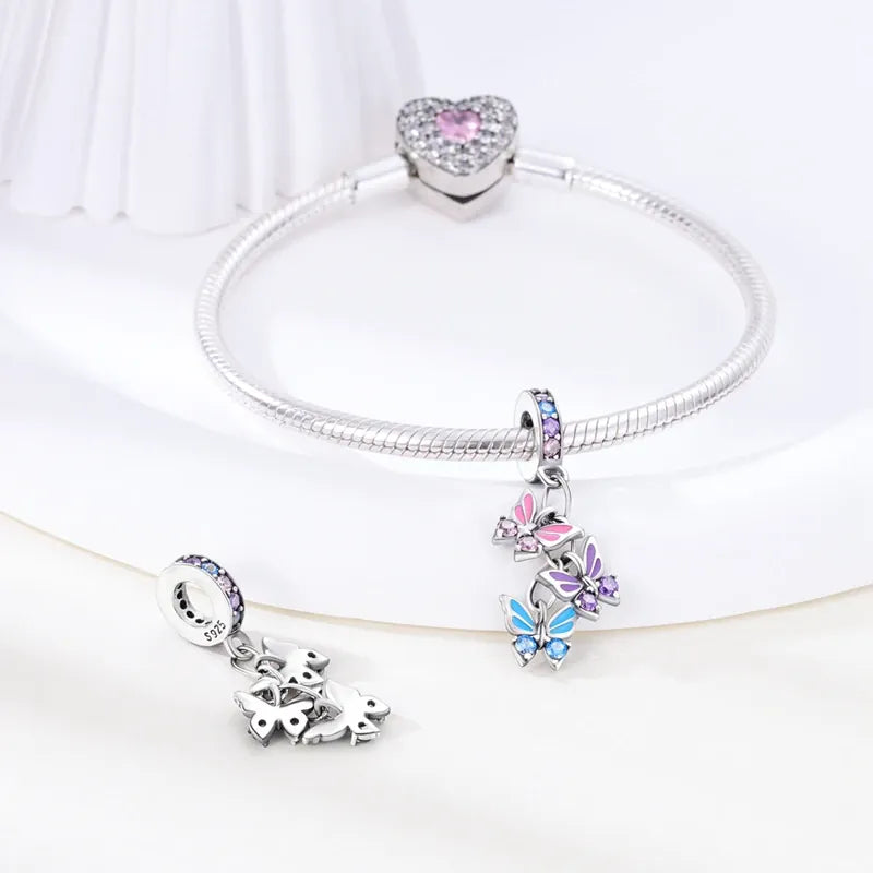 KissICON Hot Sale 925 Silver Butterfly Chameleon Owl Sunflower Charms Fit Original Bracelet Necklace DIY Bead For Women Jewelry