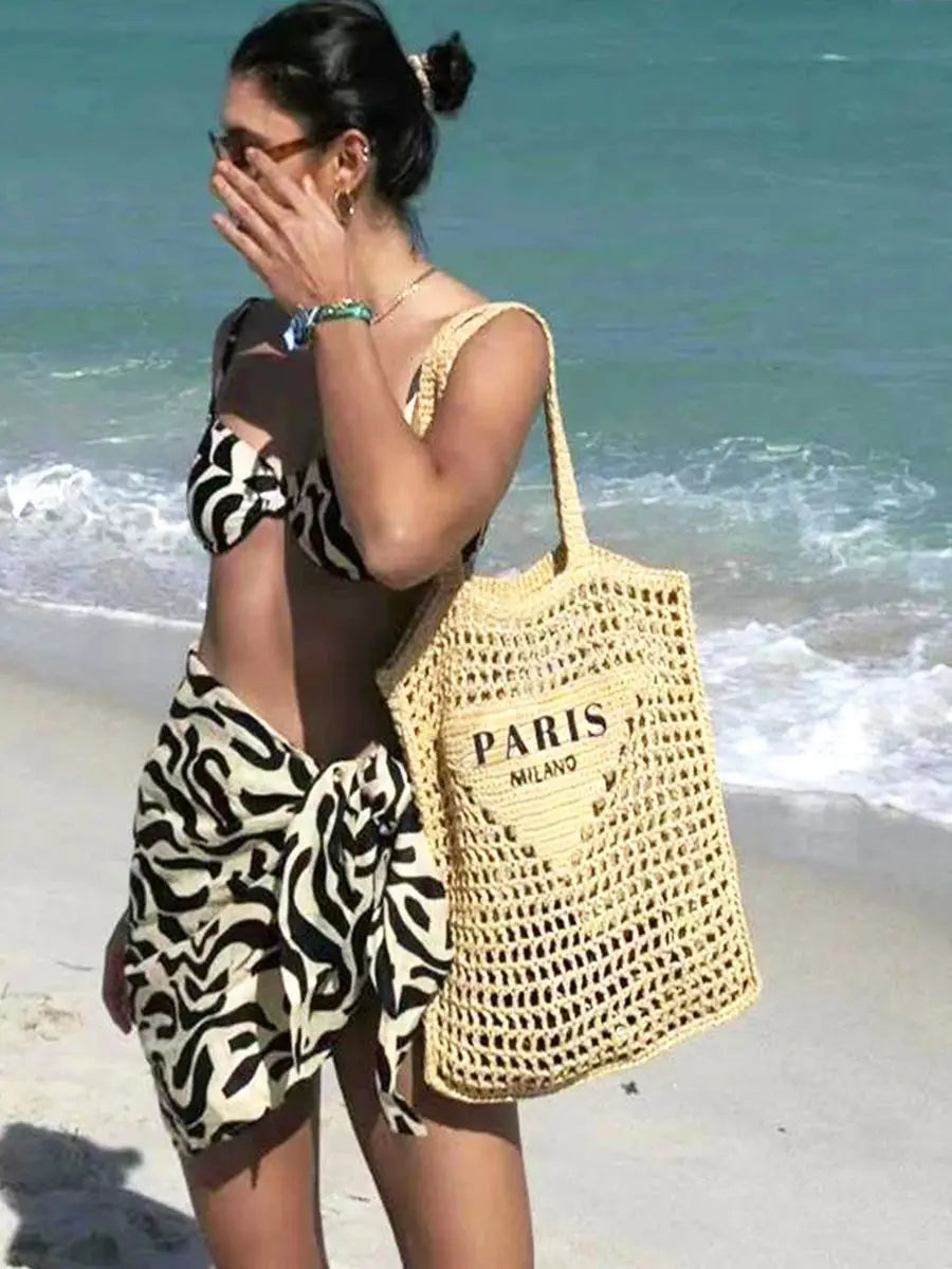 KissICON Hot Sale Straw Handmade Woven Handbag – Hollow Out Solid