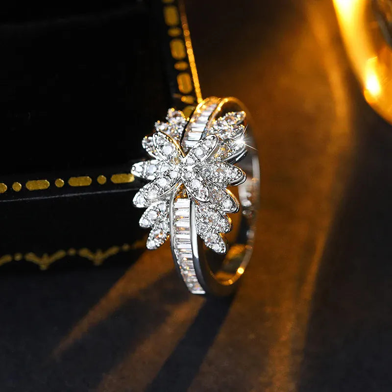 KissICON Hot Stylish Zircon Women's Ring Exquisite 925 Silver Plated Jewelry for Everyday Wear with Jewelry Anniversary Gift Bridal Ring