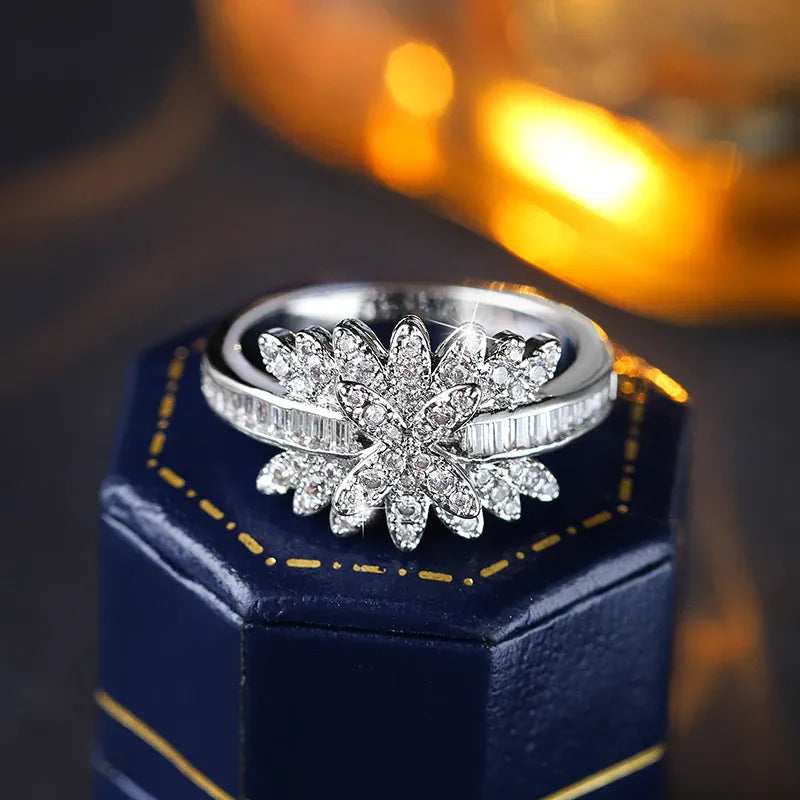 KissICON Hot Stylish Zircon Women's Ring Exquisite 925 Silver Plated Jewelry for Everyday Wear with Jewelry Anniversary Gift Bridal Ring