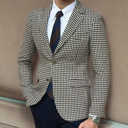 KissICON Houndstooth Plaid Slim Fit Mens Casual Blazer Jacket