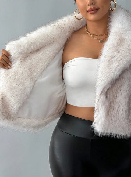 KissICON Hourglow Curve Lapel Necklong Sleeve Loose Faux Fur Coat