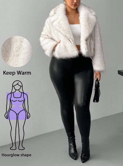 KissICON Hourglow Curve Lapel Necklong Sleeve Loose Faux Fur Coat