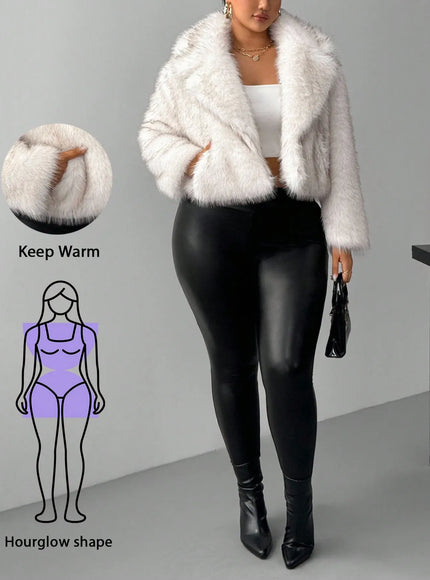 KissICON Hourglow Curve Lapel Necklong Sleeve Loose Faux Fur Coat