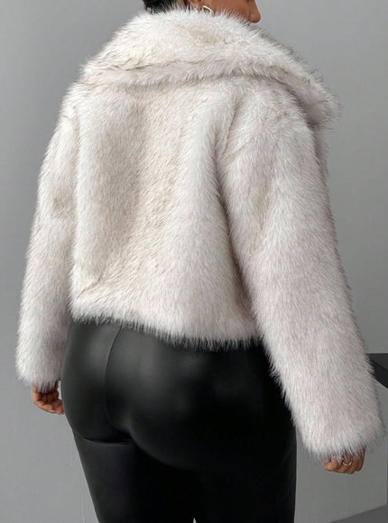 KissICON Hourglow Curve Lapel Necklong Sleeve Loose Faux Fur Coat