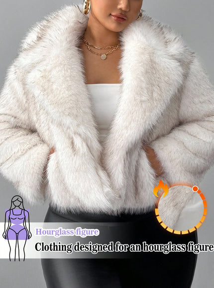 KissICON Hourglow Curve Lapel Necklong Sleeve Loose Faux Fur Coat
