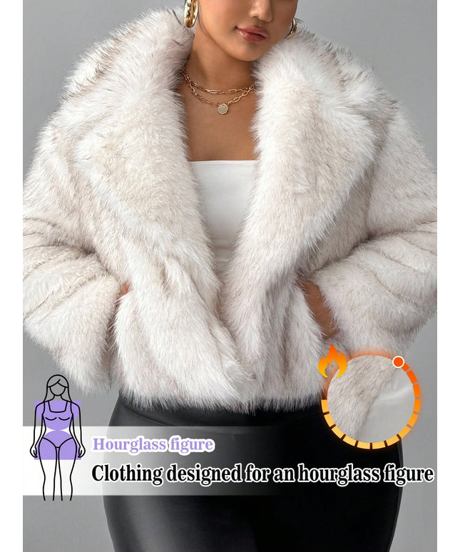KissICON Hourglow Curve Lapel Necklong Sleeve Loose Faux Fur Coat