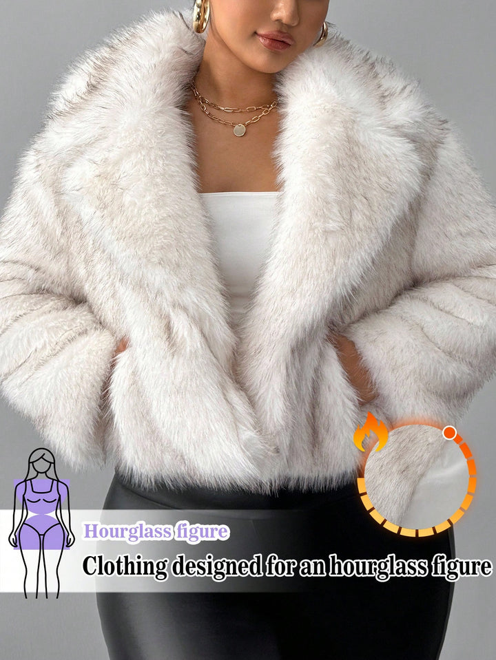 Hourglow Curve Lapel Necklong Sleeve Loose Faux Fur Coat