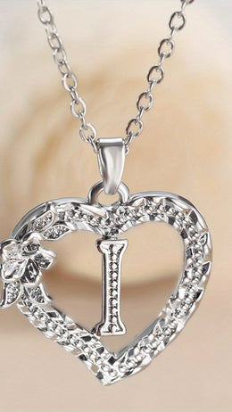 jkthpu-45 I KissIcon Elegant Initial Heart Necklace - CZ Birthstone