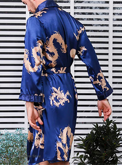 KissICON Ice Silk Plus Size Mens Spring Summer Pajama Robe Set