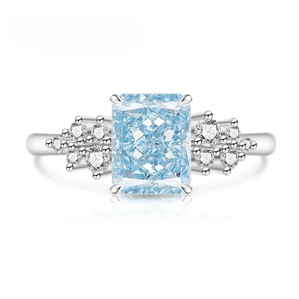 KissICON ICEBLUE 925 Sterling Silver Gemstone Ring for Women - Ultra-Shiny High-Carat Diamond Finger Ring Jewelry Piece