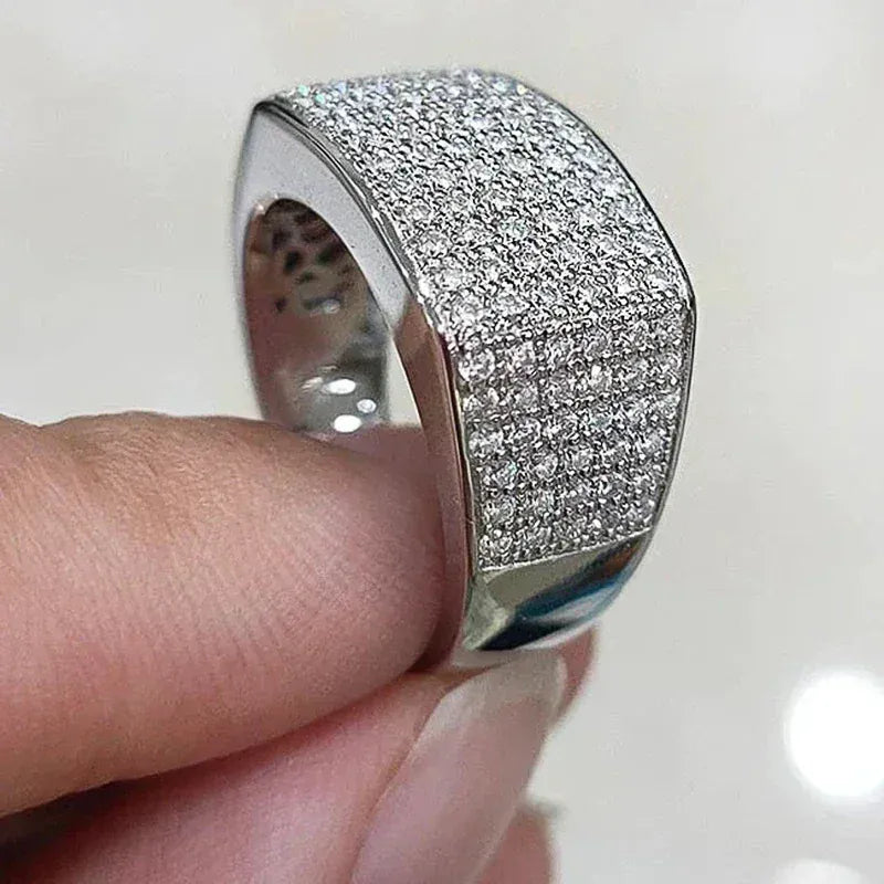 KissICON Iced Out Rings Silver Zircon Crystal Band Ring
