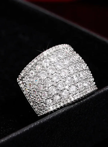 KissICON Iced Out Rings Silver Zircon Crystal Band Ring