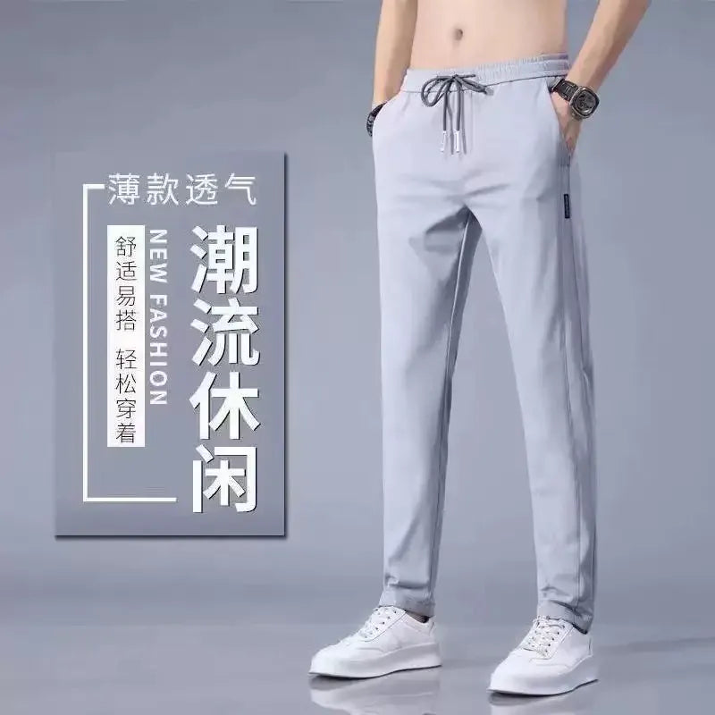 KissICON image color14 / 4XL Summer Men's Ice Silk Sports Pants Quick Dry Stretch Breathable Casual Straight Fit Trousers for Active Wear