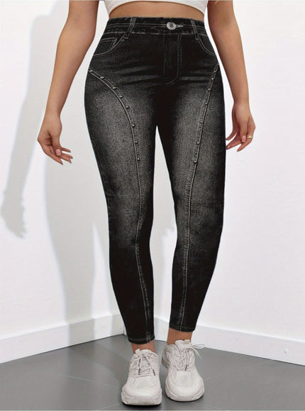 jkthpu-45 【imitation denim】Plus Size - Plus-Size Women'S High-Elasticity Autumn