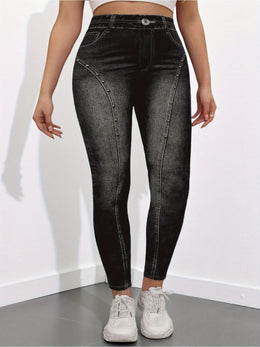jkthpu-45 【imitation denim】Plus Size - Plus-Size Women'S High-Elasticity Autumn