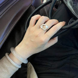 KissICON Inlaid with diamonds pearls moon rings for women high-end fashion light luxury square rings choice banquet jewelry gifts