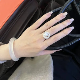 KissICON Inlaid with diamonds pearls moon rings for women high-end fashion light luxury square rings choice banquet jewelry gifts