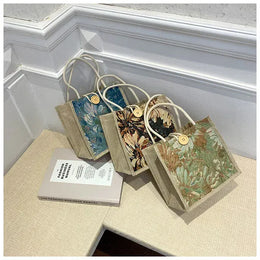 KissICON Ins Hand Linen Students Handbags Top-handle Bags