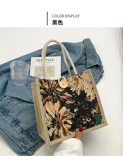 KissICON Ins Hand Linen Students Handbags Top-handle Bags