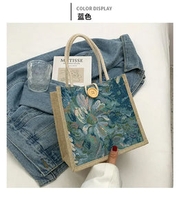 KissICON Ins Hand Linen Students Handbags Top-handle Bags
