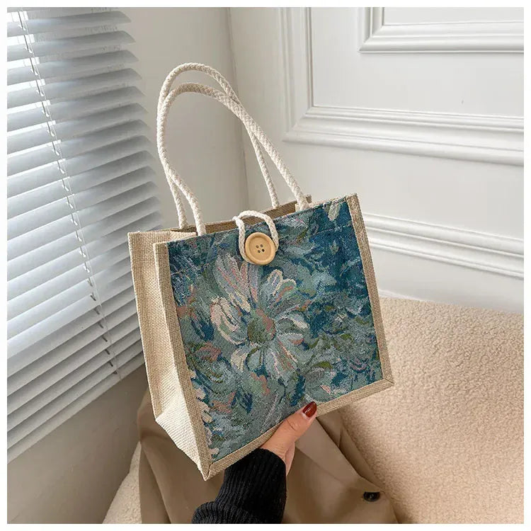 KissICON Ins Hand Linen Students Handbags Top-handle Bags