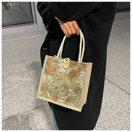 KissICON Ins Hand Linen Students Handbags Top-handle Bags