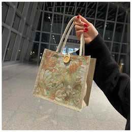 KissICON Ins Hand Linen Students Handbags Top-handle Bags