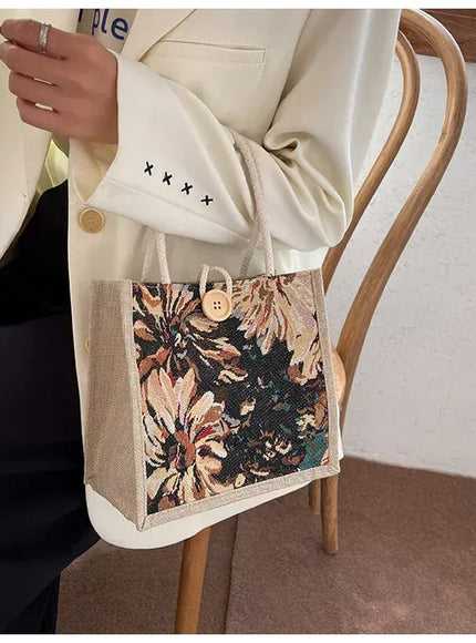KissICON Ins Hand Linen Students Handbags Top-handle Bags