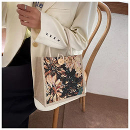 KissICON Ins Hand Linen Students Handbags Top-handle Bags