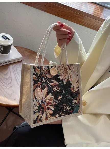 KissICON Ins Hand Linen Students Handbags Top-handle Bags