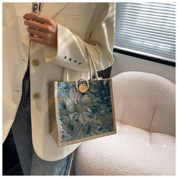 KissICON Ins Hand Linen Students Handbags Top-handle Bags