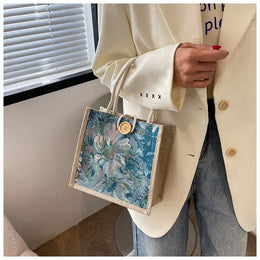 KissICON Ins Hand Linen Students Handbags Top-handle Bags