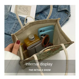 KissICON Ins Hand Linen Students Handbags Top-handle Bags