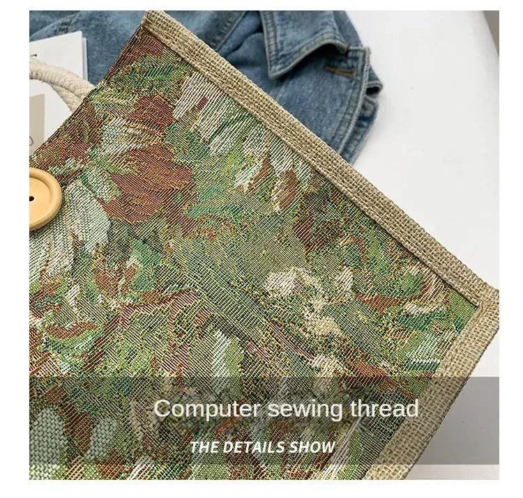 KissICON Ins Hand Linen Students Handbags Top-handle Bags