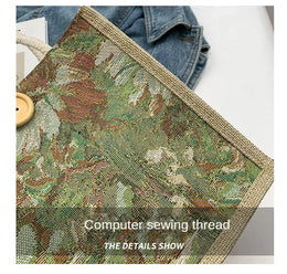 KissICON Ins Hand Linen Students Handbags Top-handle Bags