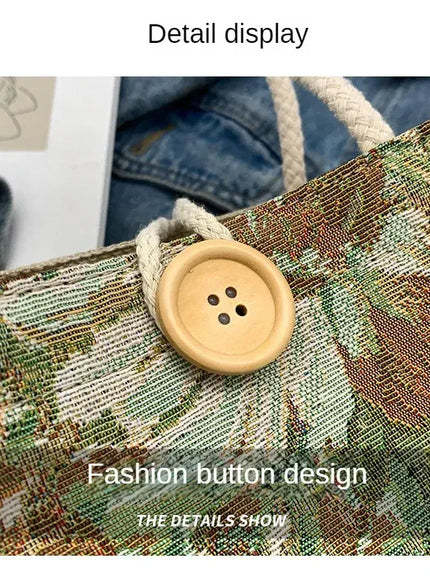 KissICON Ins Hand Linen Students Handbags Top-handle Bags