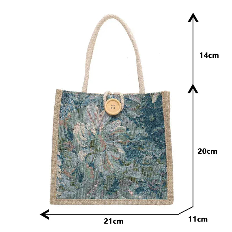 KissICON Ins Hand Linen Students Handbags Top-handle Bags