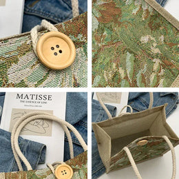 KissICON Ins Hand Linen Students Handbags Top-handle Bags