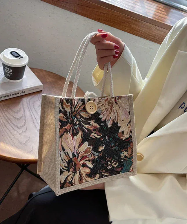 KissICON Ins Hand Linen Students Handbags Top-handle Bags