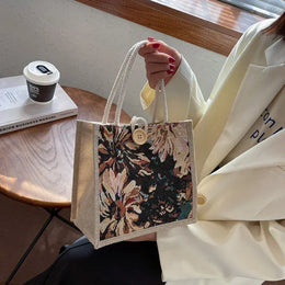 KissICON Ins Hand Linen Students Handbags Top-handle Bags