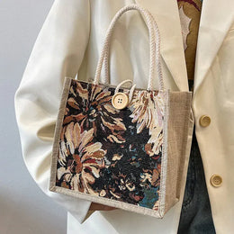 KissICON Ins Hand Linen Students Handbags Top-handle Bags