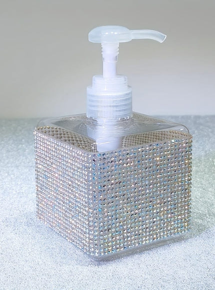jkthpu-45 Iridescent AB Sparkling Rhinestone 250ml Square Lotion Dispenser Bottle