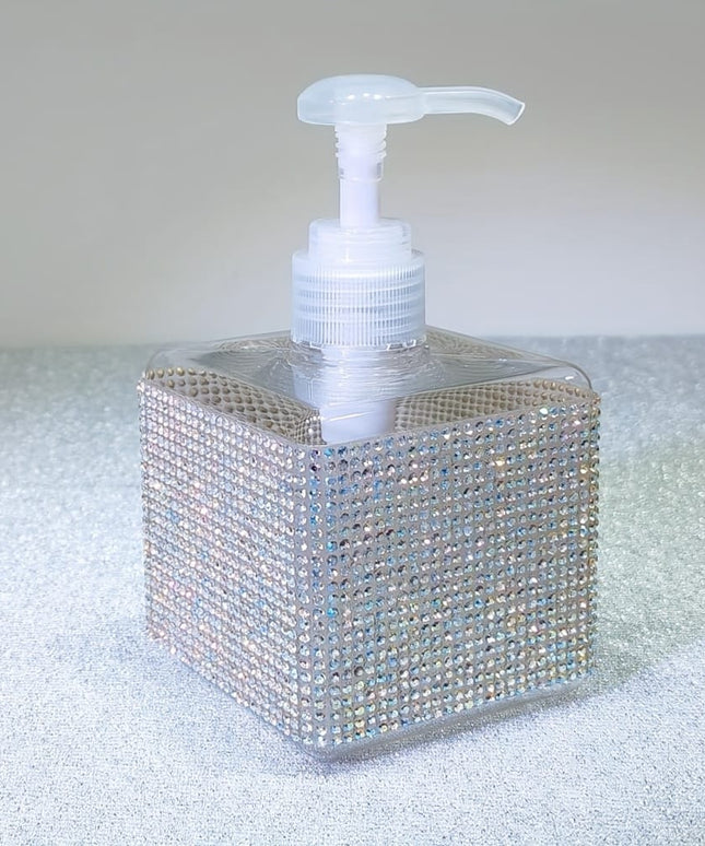 jkthpu-45 Iridescent AB Sparkling Rhinestone 250ml Square Lotion Dispenser Bottle
