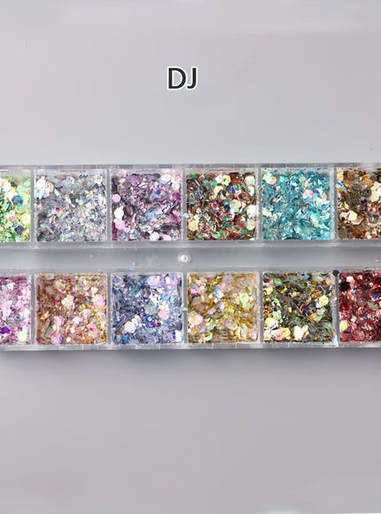 KissICON Iridescent Hexagon Nail Glitter Sequin 12 Grids Box