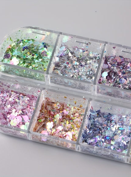 KissICON Iridescent Hexagon Nail Glitter Sequin 12 Grids Box