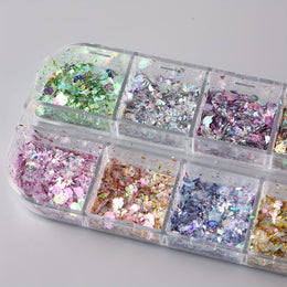 KissICON Iridescent Hexagon Nail Glitter Sequin 12 Grids Box