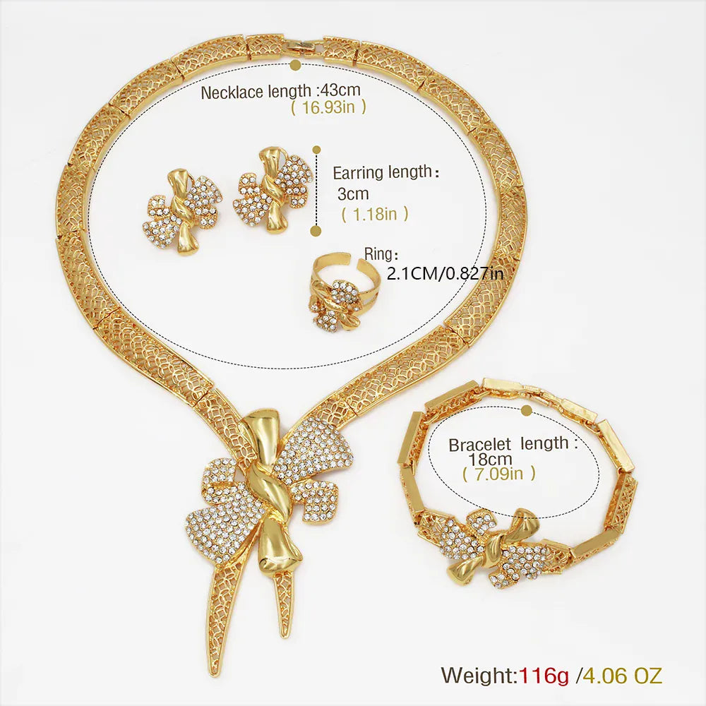 KissICON Italy 18k Gold Plated Women Jewelry Set Classic Design Bowknot Necklace Earring Bracelet And Ring 4PCS Set Jewelry Wedding Party