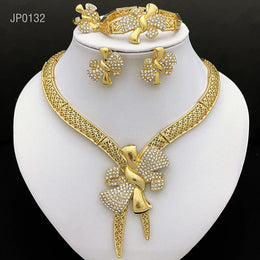 KissICON Italy 18k Gold Plated Women Jewelry Set Classic Design Bowknot Necklace Earring Bracelet And Ring 4PCS Set Jewelry Wedding Party