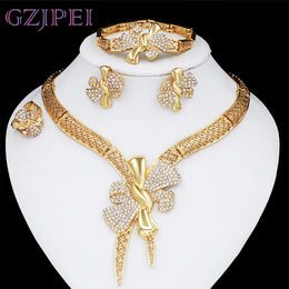 KissICON Italy 18k Gold Plated Women Jewelry Set Classic Design Bowknot Necklace Earring Bracelet And Ring 4PCS Set Jewelry Wedding Party